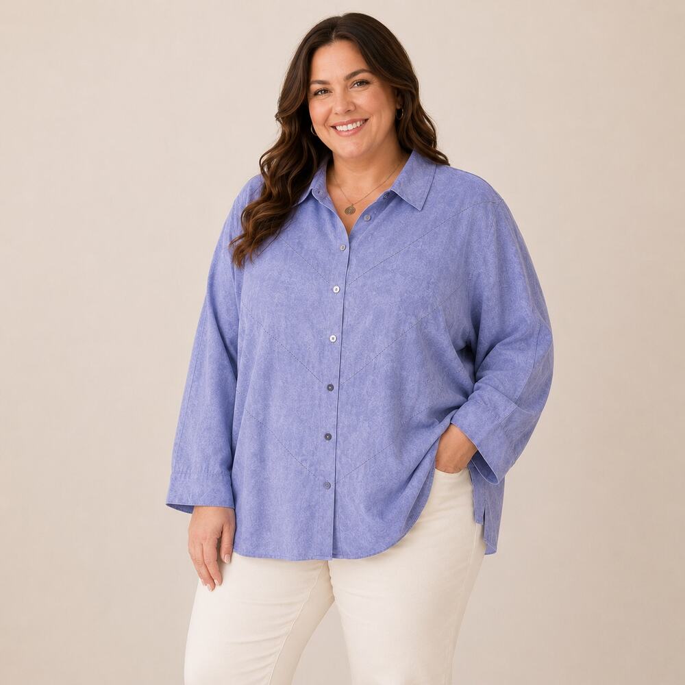 Relativity Womens Plus 2X Purple Button Down Blouse Faux Suede Long Sleeve NWT